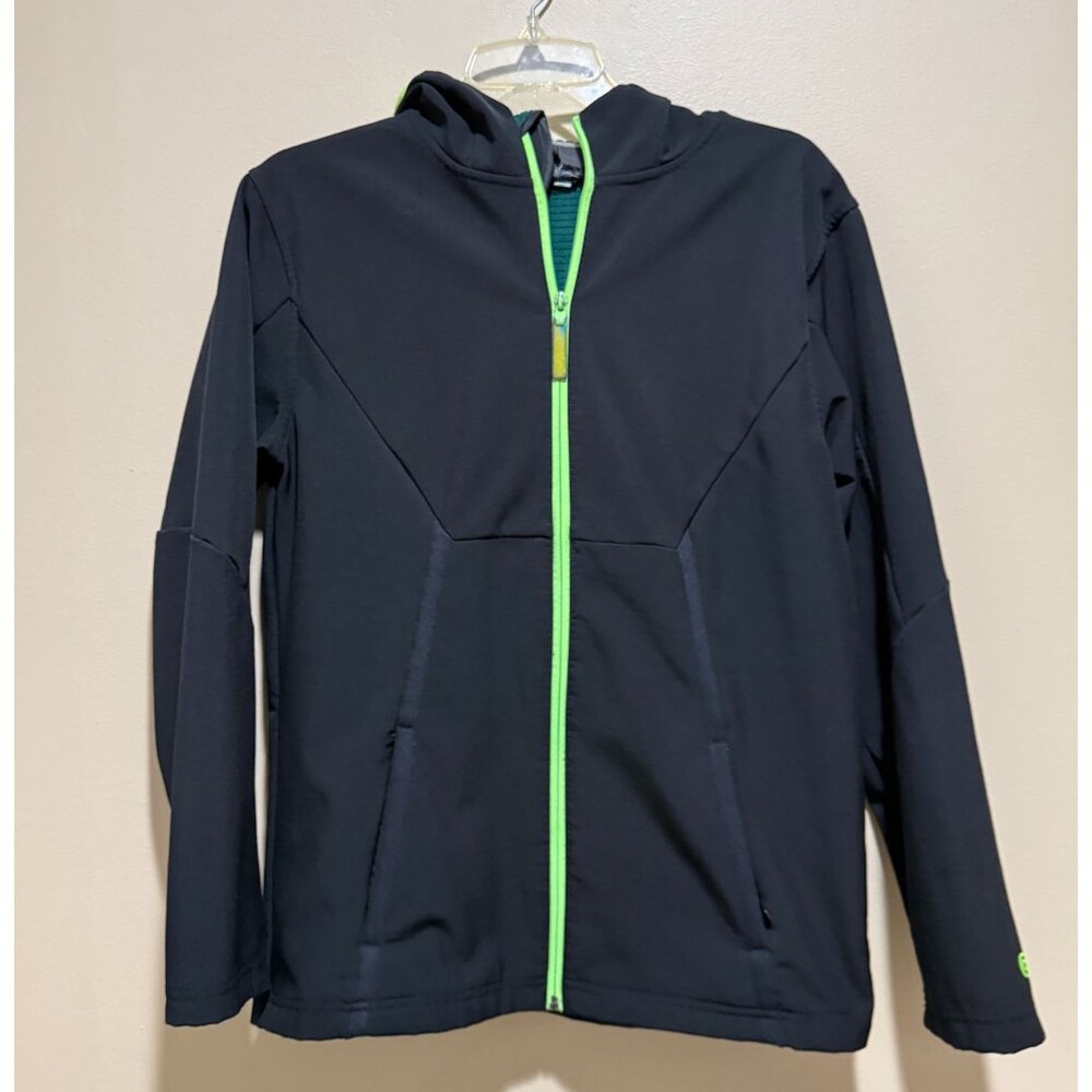 C9 Champion Boys Full Zip Black Hooded Jacket Neon Green Accent Youth XL 16-18